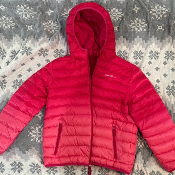 Eddie Bauer Puffer Jacket Kids Large 14-16 Ombre Reversible Duck Down Girls - Picture 1 of 1